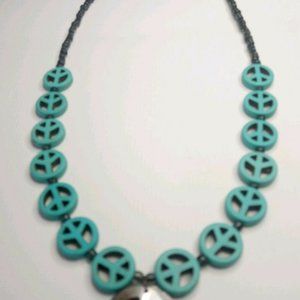 PEACE Sign, NECKLACE, TURQUOISE Hippie Charms Bead